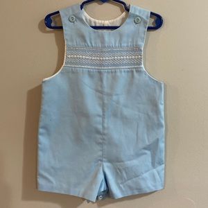 Bow Peep blue smocked boys romper shortall